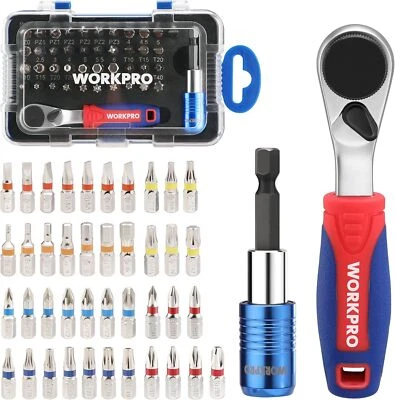 WORKPRO Schrauberbit Set 43 tlg. mit Umschaltbare Ratsche 60 Zähne für Gadgets