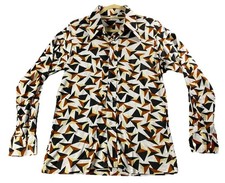 Vintage ADG Geometric Disco Collar Shirt Size S/M Stretchy Men  s