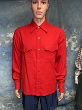 Vtg 1950s Men  s Saks Flannel Saks Fifth Avenue Red Button Front Shirt M Flat Hem