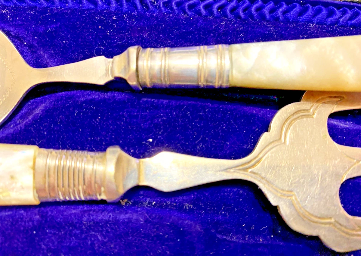 Vintage Sheffield Silver Plated & Mother of Pearl Handled Bread Fork & Jam Spoon