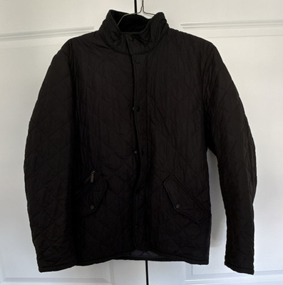 Barbour Men s Black/Dark Navy Quilted Jacket Size L Stand-Up Collar