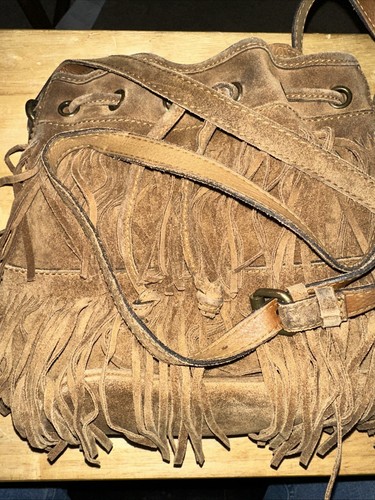 Patricia Nash Gray Suede Boho Fringe Bronte Hobo Bucket Crossbody Bag Purse - Picture 5 of 5