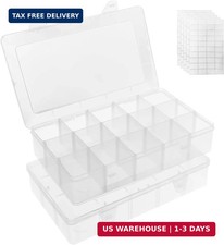 2 Pack 15 Grids Clear Plastic Organizer Box with Adjustable Dividers, C
