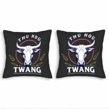Set of 2 Decorative Throw Pillow Covers 18x18in - ' THU HOU ' & ' TWANG ' Text