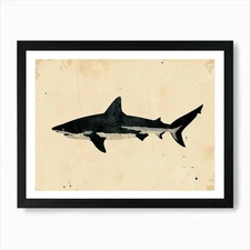 Tiger Shark Grey Silhouette 2 Art P Framed Wall Art Poster Canvas Print Picture