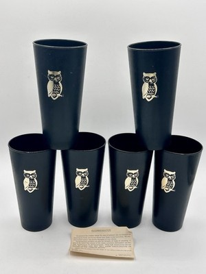 Nasco Black Gold Owls Plastic Cup Tumblers 16oz 1072 Retro Vintage Drinkware