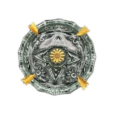 Vintage Anchor Hocking Crystal Ashtray Starburst Pattern Gold Gilt Leaves 