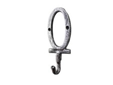 Pack Of 2 Rustic Silver Cast Iron Letter O Alphabet Wall Hook 6""