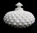 Vintage Westmoreland Milk Glass Sawtooth Diamond Point Lidded Candy Dish 6" x 5"