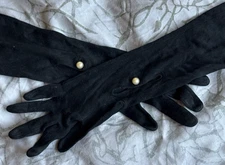 Vintage Van Raatle Long Black Opera Evening Gloves w/Peral Closure