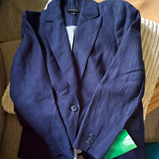 Talbots Women s Blue Linen Blazer Size 8 Single-Breasted One-Button Notch