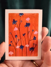 ACEO Original Poppies Mixed Media Painting Art Card