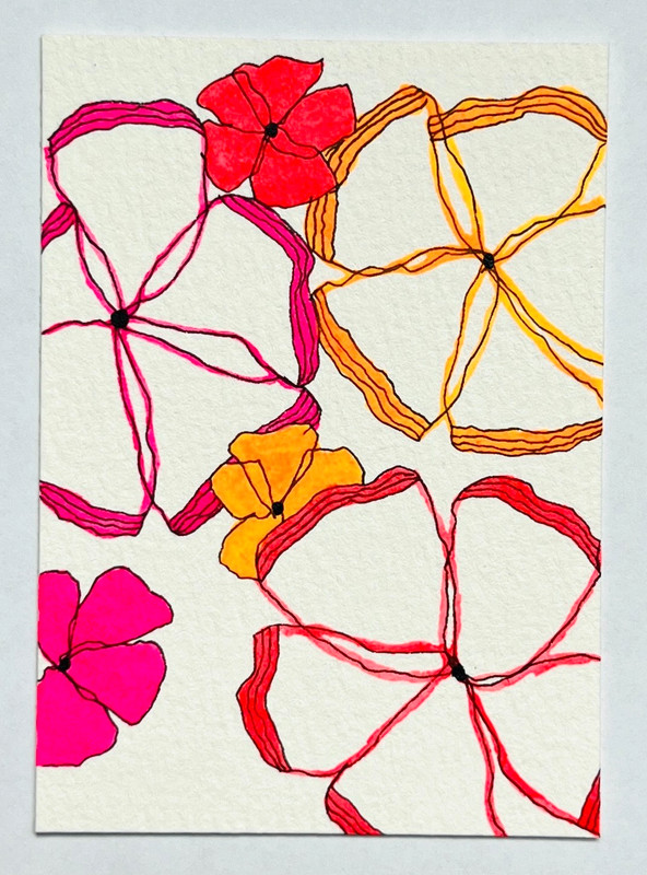 Original ACEO Neon Flowers Abstract Watercolor Art OOAK