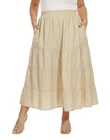 BeautyBatik Oat Women Cotton BOHO Gypsy Long Maxi Tier Flare Skirt 1X 2X 20