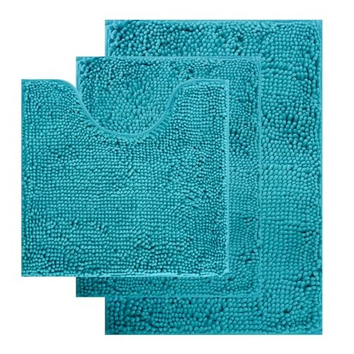 Bathroom Rugs Sets 3 Piece, Thick Fluffy Soft Absorbent Chenille Bath Mats for