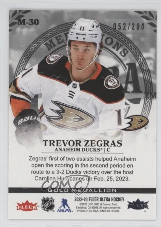 2022-23 Upper Deck Fleer Ultra Medallions Gold /200 Trevor Zegras #M-30 - Image 2 of 2