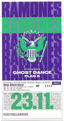 The Ramones  In Concert 1989 Bonn  Ticket / Konzertkarte / Eintrittskarte