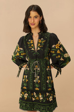 $230 NWT Stunning FARM RIO Black Floral Arch Mini Dress, XS