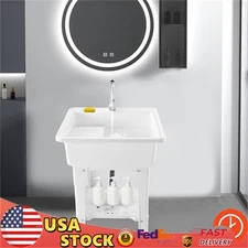 Freestanding Laundry Sink with Washboard Utility Sink with Cold and Hot Water