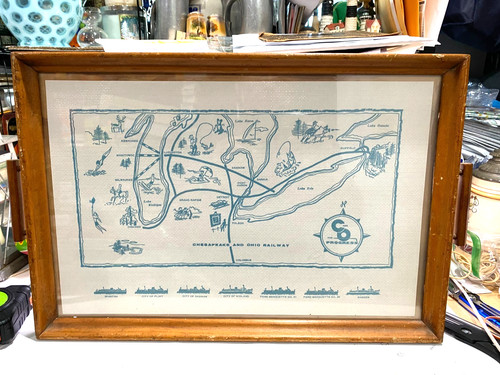 Framed C & O Railway Vintage Shipbound Placemat from Car Ferry Service 1950-1970