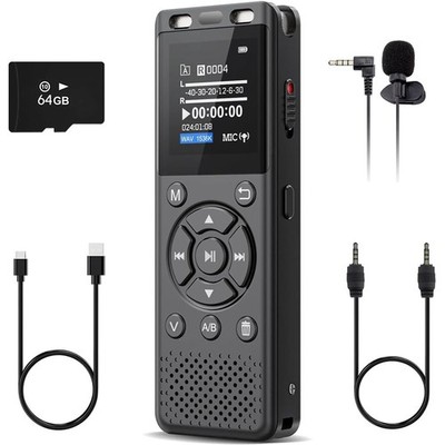 64G Digital Voice Recorder with Playback,Audio Recording Device for Lectures NEW