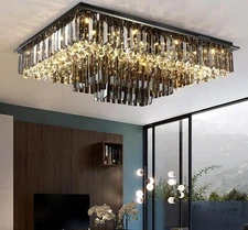 LED Modern smock gray Crystal Ceiling Light Pendant Lamp Chandelier Fixture