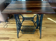 Vintage Singer Cast Iron Treadle Sewing Machine Base Table White Clad top