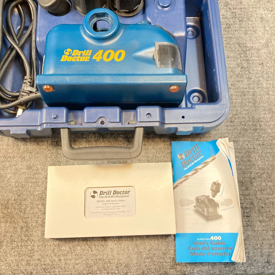 Afilador de brocas Drill Doctor Journeyman #400 con mandriles manual y estuche EE. UU. Foto 2 de 4