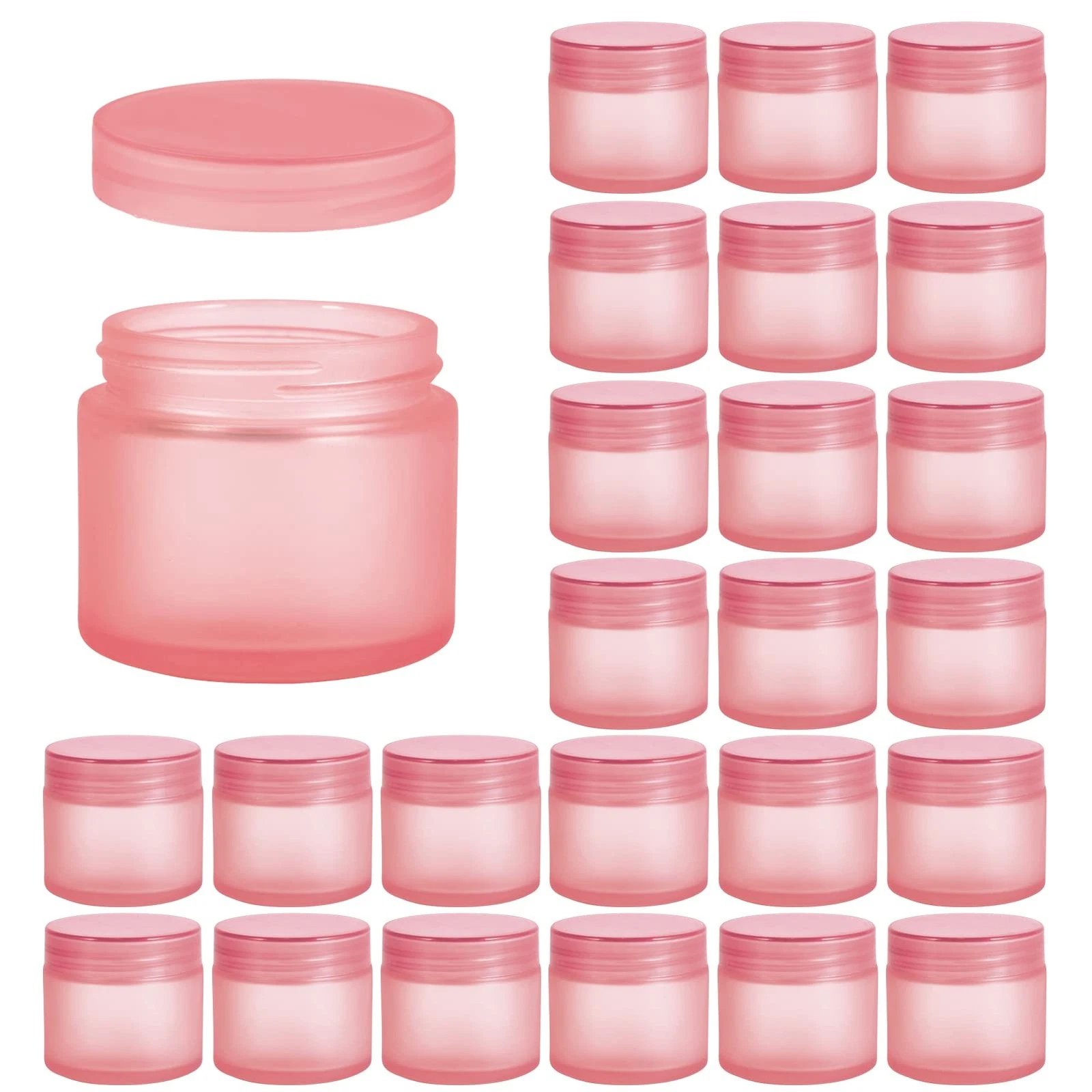 2oz Glass Jars 24 Pack, Hoa Kinh Mini Round Pink Frosted