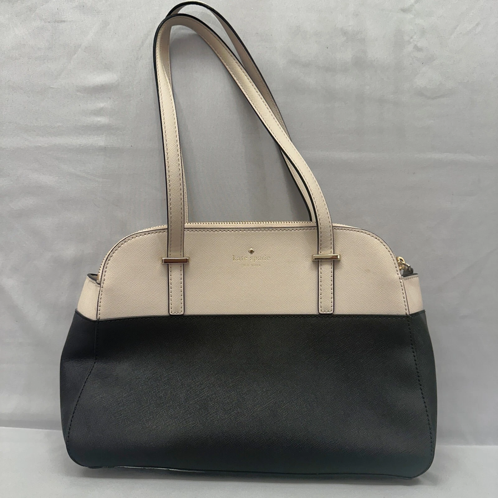 Kate Spade Bag Purse Satchel Leather Convertible Handbag Black Cream Authentic