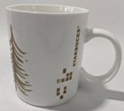 Starbucks Mug Coffee Cup White Porcelain Ceramic Gold Pine Trees xmas 2014