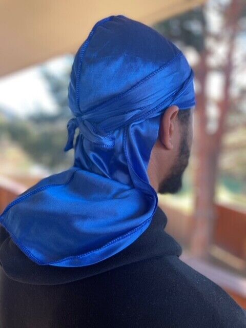 Premium Silky 360 Wave Builder Durag for Men- Extra Long Ties - Unisex -  Wide Strap - Durags for Men Waves- Fashion - Black