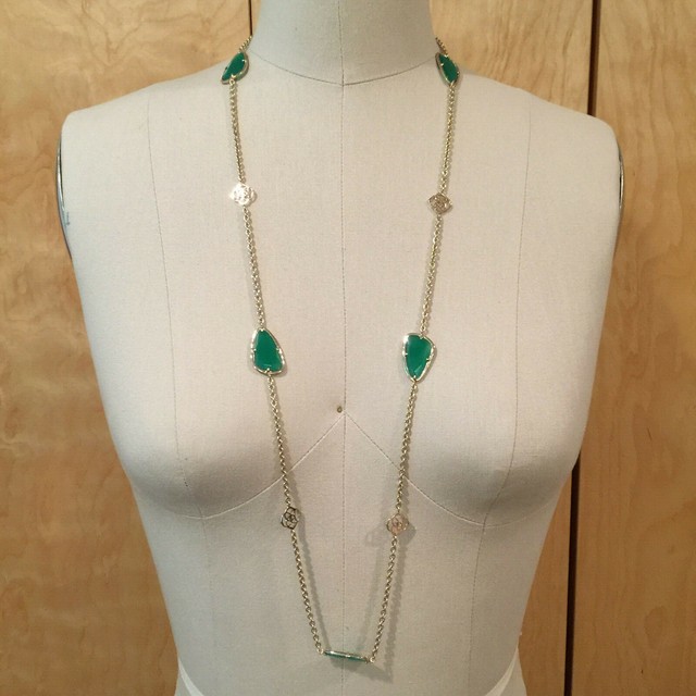 Kendra Scott emerald Green Kinley long station Necklace vinatge gold