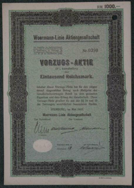 Lot 40 X Woermann-Linie Aktiengesellschaft Vorzüge 1927 1000 RM