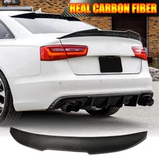 For Audi A6 C6 Sline S6 Sedan 2008-2011 Real Carbon Rear Trunk Lip Spoiler Wing