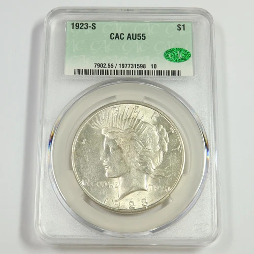 1923 S CAC AU55 - Silver Peace Dollar $1 US Coin #50865A