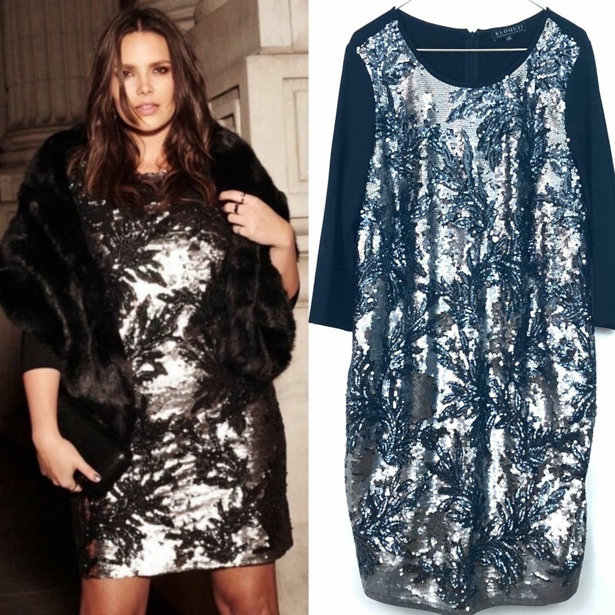 eloquii black sequin dress Eloquii Metallic Silver Black Studio Sequin Dress Sz 20