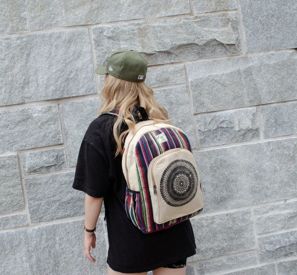 Mochila Doble Bolsillo Cáñamo Diseño Nativo Americano | Diseño Azteca Tribal Bohemio Foto 4 de 4