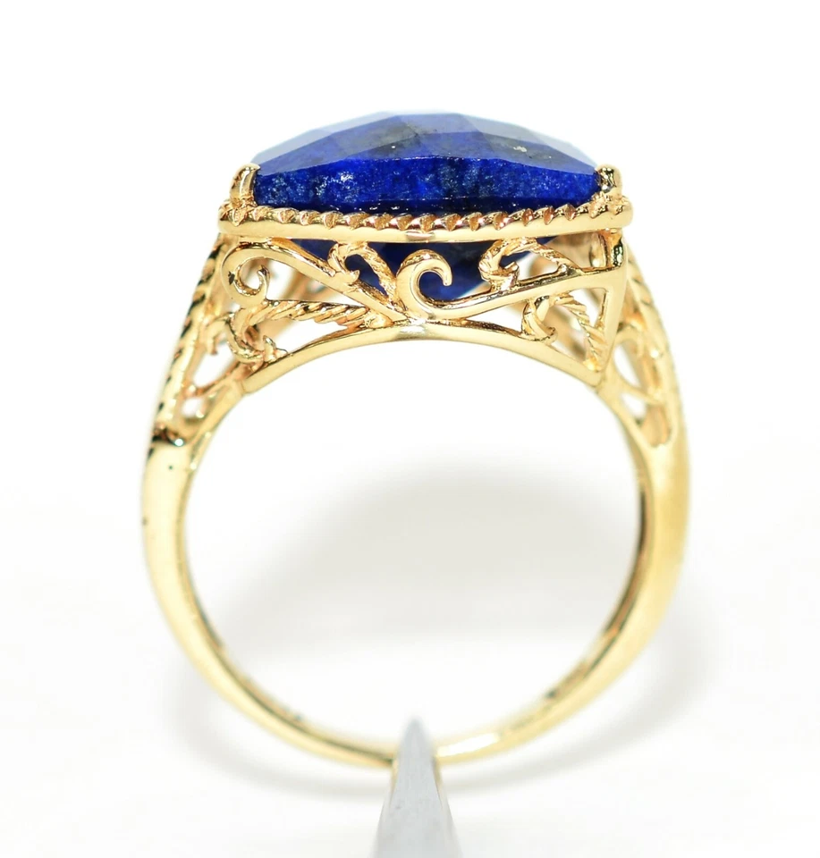 Natural Lapis Lazuli Ring Solid 10K Gold Blue Ring Statement Ring Estate Ring - Image 3 of 4