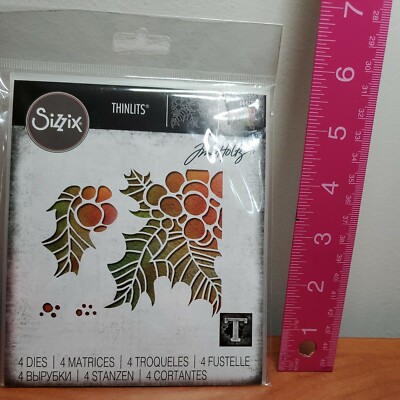 TH3 Tim Holtz Holly Pieces Thinlits Metal Die Sizzix 4 Dies 664738 Christmas 