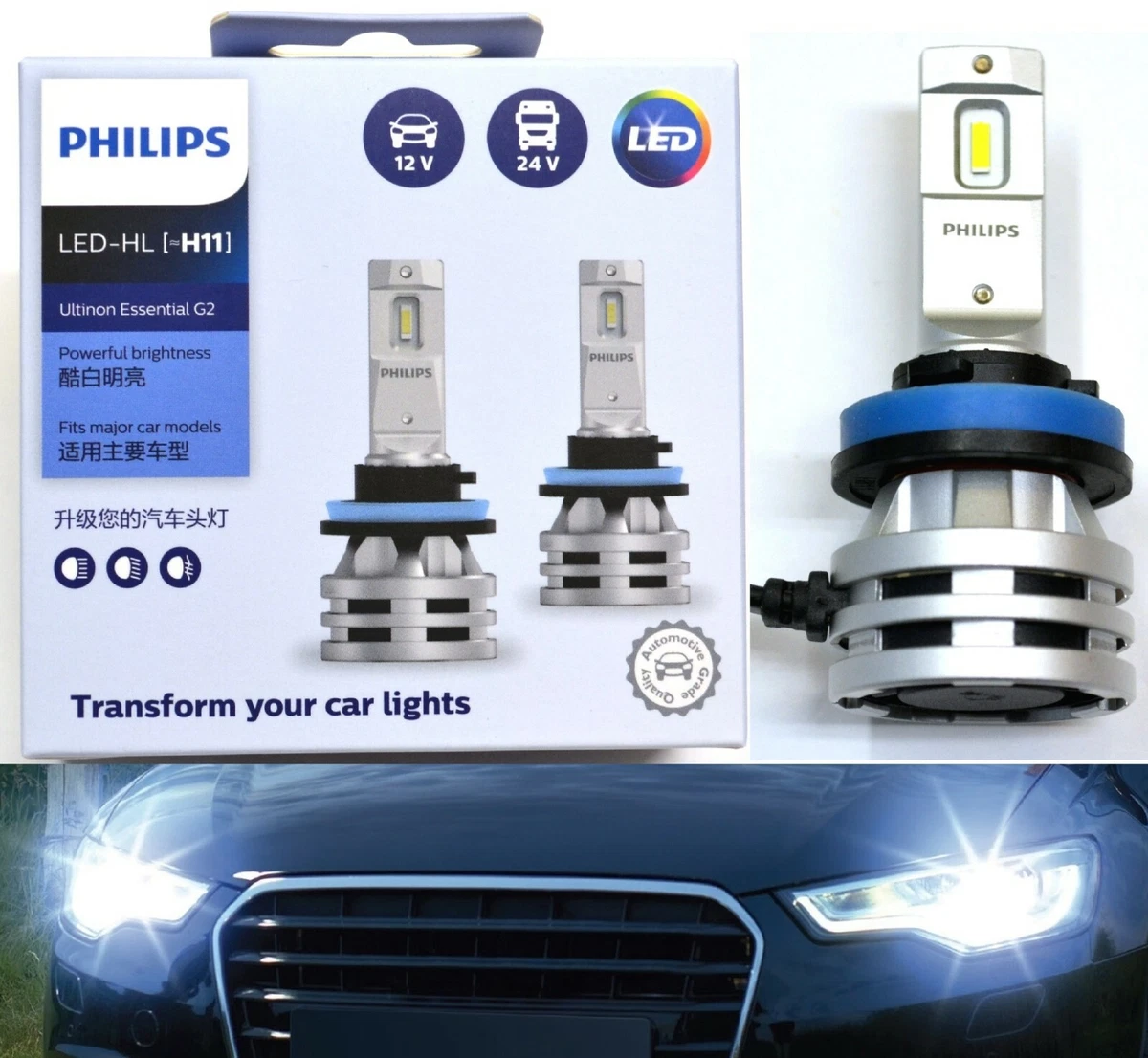 Philips Ultinon LED G2 6500K White H9 Two Bulbs Head High Beam Upgrade OE | eBay