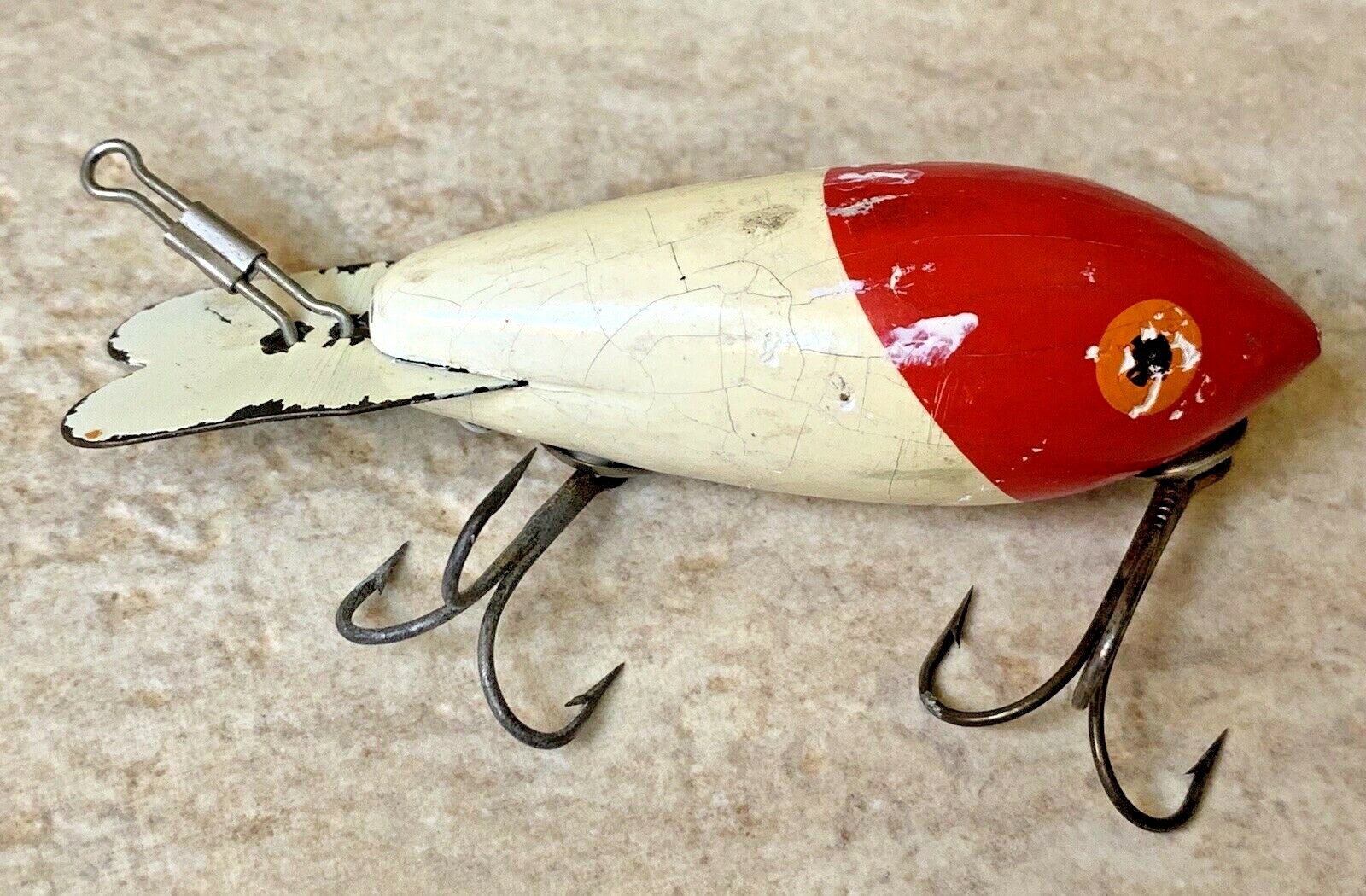 Vintage Bomber Fishing Lure Red & White with 2 Hooks Old Antique Hook ...