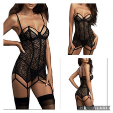 Dreamgirl intimate lingerie black sheer lace cage bra teddy