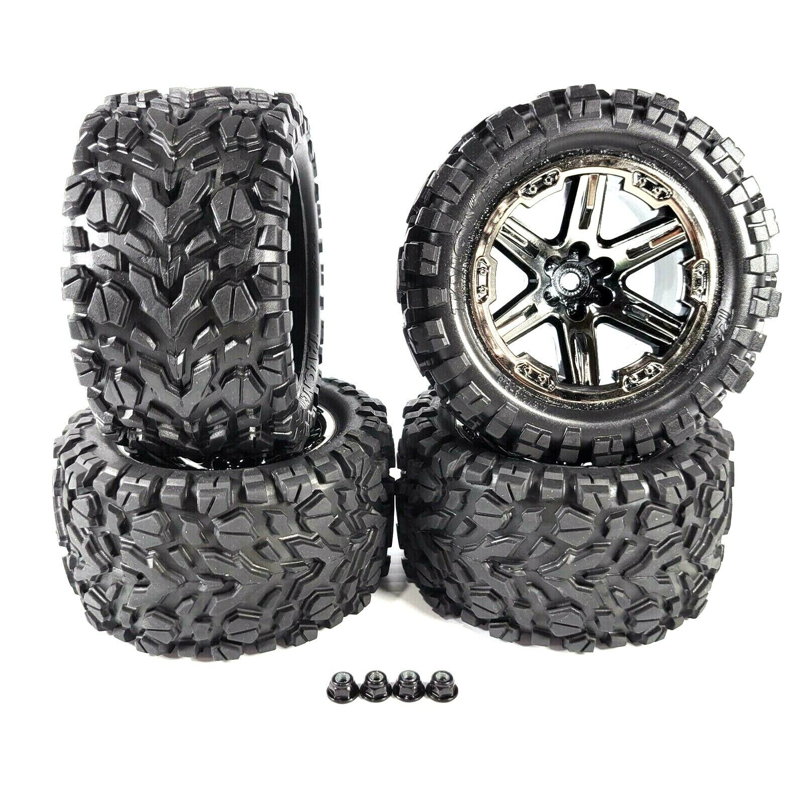 Traxxas Rustler 4x4 VXL Tires & Wheels  RXT Black Chrome Talon Extreme 12mm 2.8"
