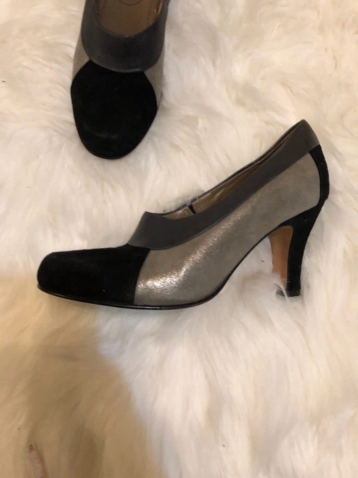 Anyi Lu Italia 37.5 7.5 Tacones Gamuza Gris Metálico Plata Negro Foto 2 de 4