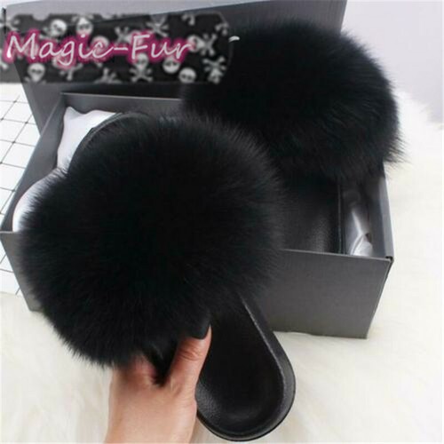 Real Fox Fur Slippers/Slides Popular Sandals Chic Women's Flat Shoes - Picture 6 of 55