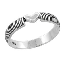 Sterling Silver Heart Ring with Milgrain Design, High Polished Flawless Quality