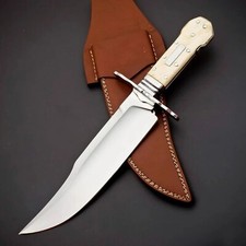 Custom Handmade 5160 Spring Steel Full Tang Bone Handle Bowie Knife with leather