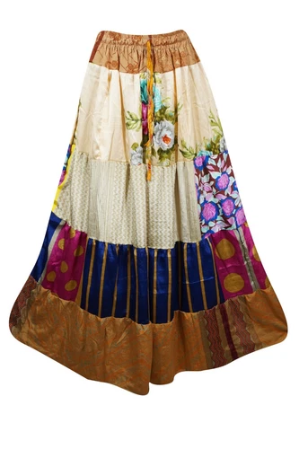 Long Skirt For Women Colorful Pull On BOHO Gypsy Hippie Flowy Skirt S/M