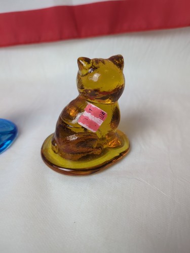 2 estatuillas pisapapeles vintage de vidrio Wheatoncraft Wheaton oso azul y gato ámbar - Imagen 6 de 19